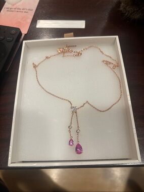 Rose Gold Necklace with Pink Sapphire Teardrop Stones